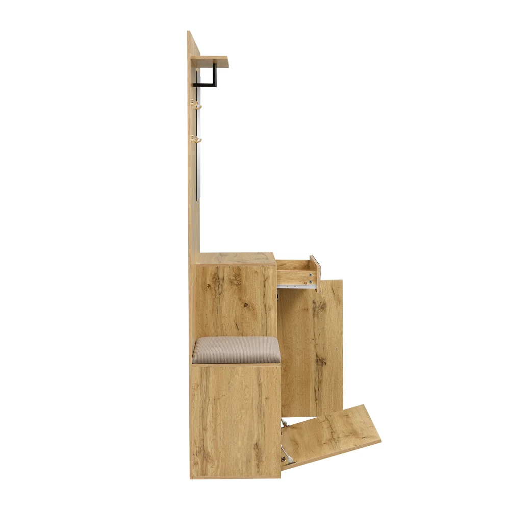 PINGGO Kompaktes Garderoben-Set mit Spiegel und Kissen, Flur-Wandregal, Garderobenpaneele, Schuhschrank für Flur-Aufbewahrung – Detail 18