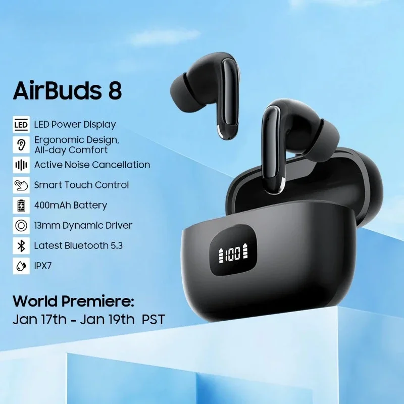 Good-looking AirBuds 8 Bluetooth 5.3 Headset TWS Wireless Earphones Touch Control Headphone With Microphone Heasets in low price