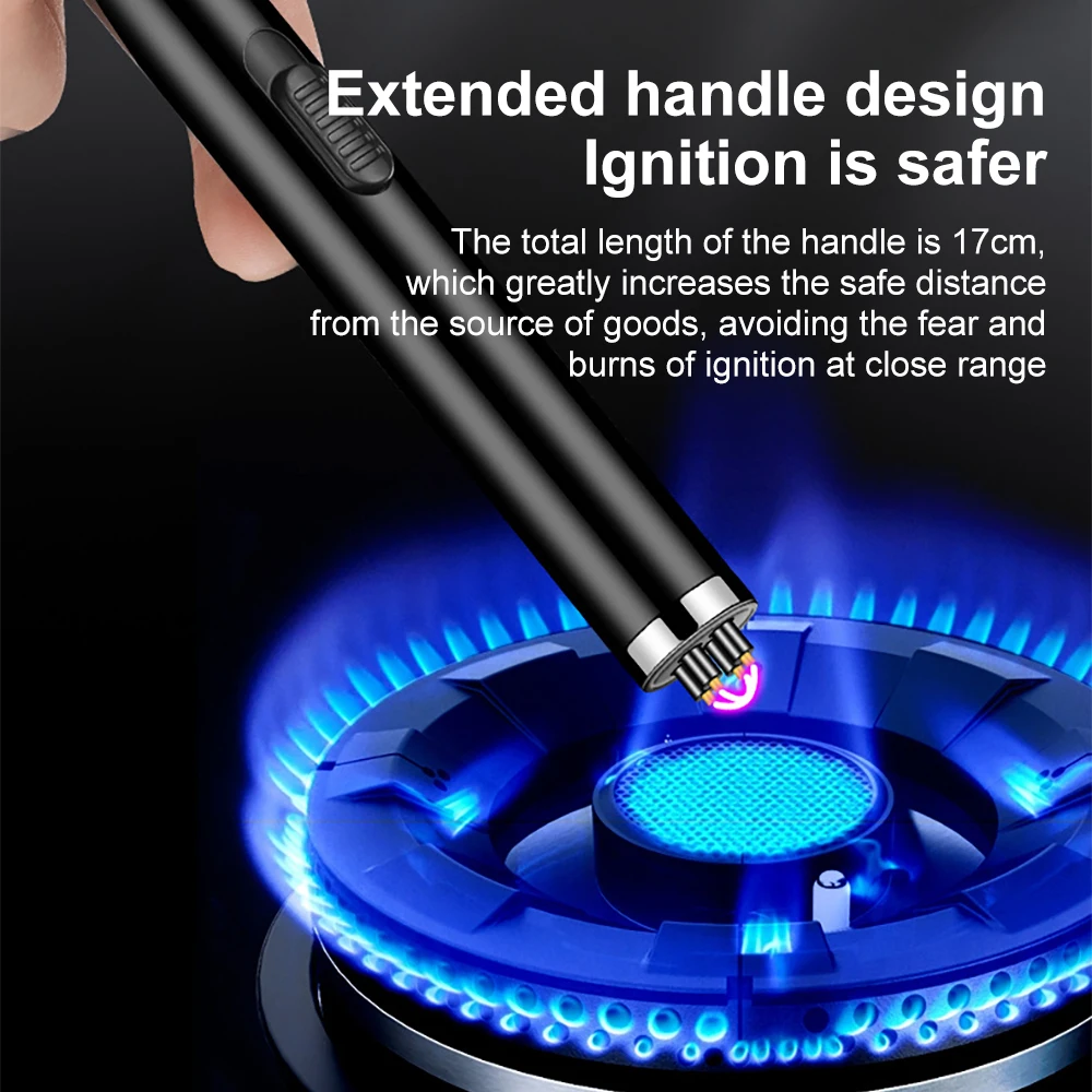 Electric Arc Lighter Type-C 360° Kitchen Candle Gas Stove Plasma Pulse Outdoor Metal Windproof Power Display Hook Ignition Gun