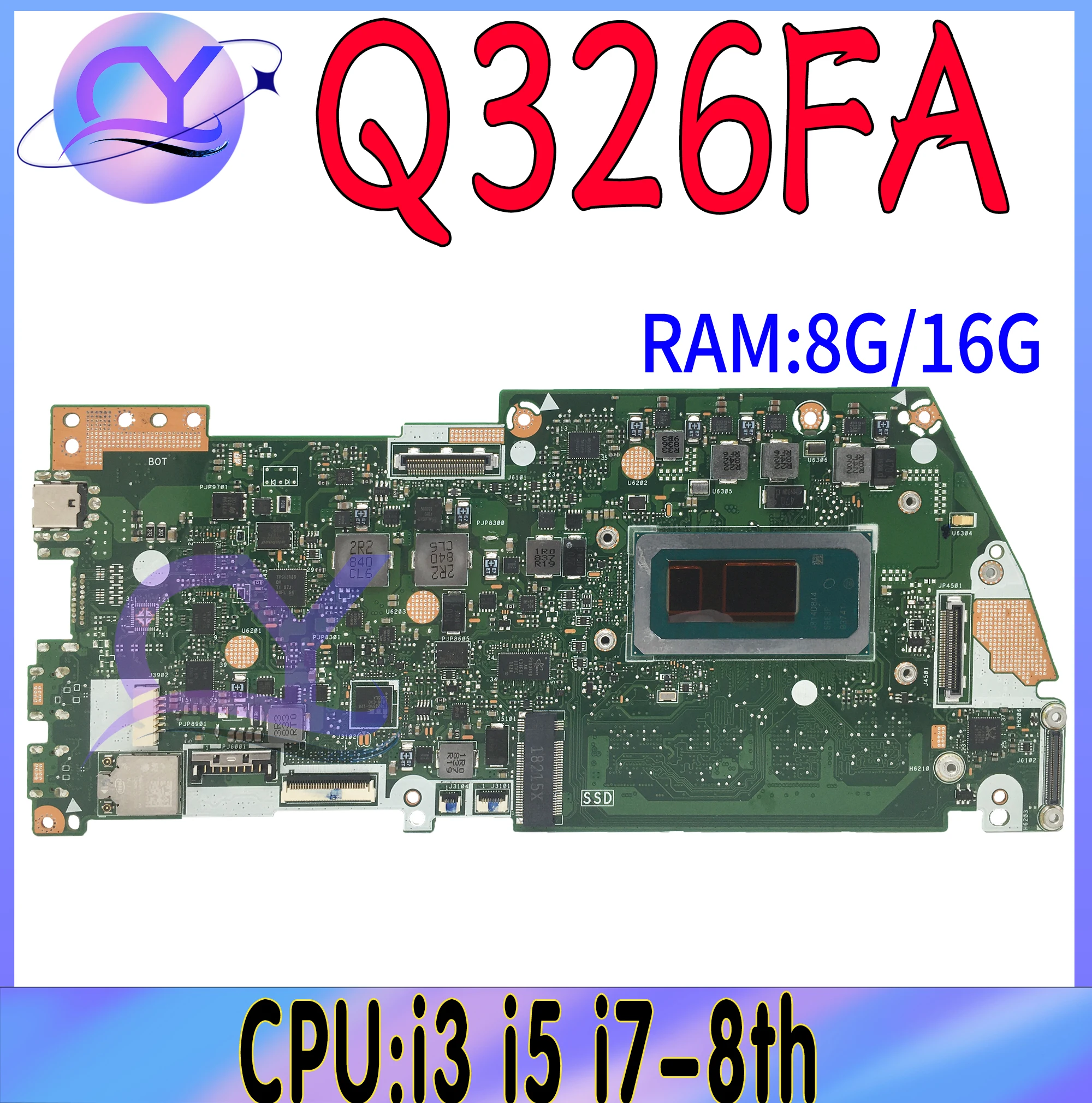 Q326FA Mainboard For ASUS Q326 Q326F UX362F UX362FA Laptop Motherboard CPU i3-8145 i5-8265 i7-8565 RAM 8GB/16GB 100% Working