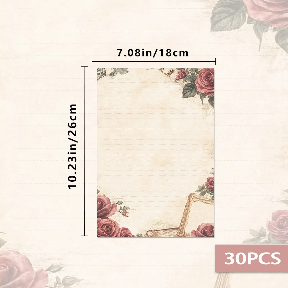 30 Sheets Of B5 Victoria-style Rose-themed Writing Paper, Lined, No Glue, Perfect For Notebooks, Memos, And Stickers