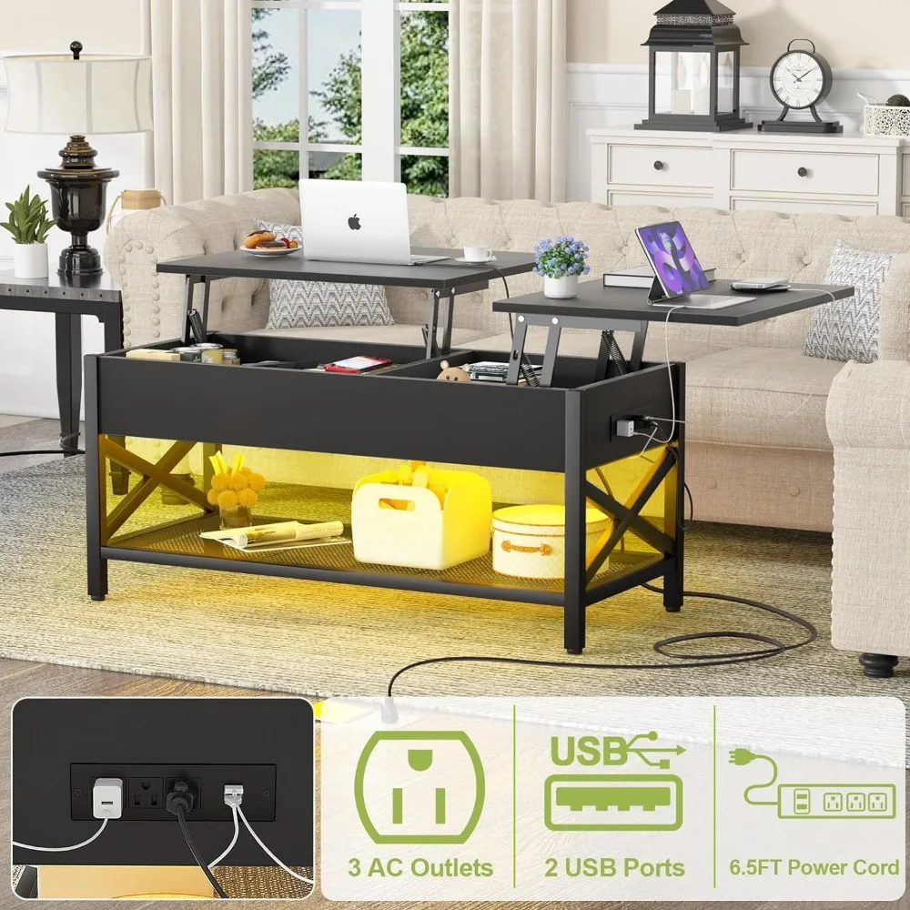 Coffee Tables for Living Room Furniture 41.7”W X 19.69“L X 19.7”H Console Table Power Outlets and Storage Shelf Dining Room Sets