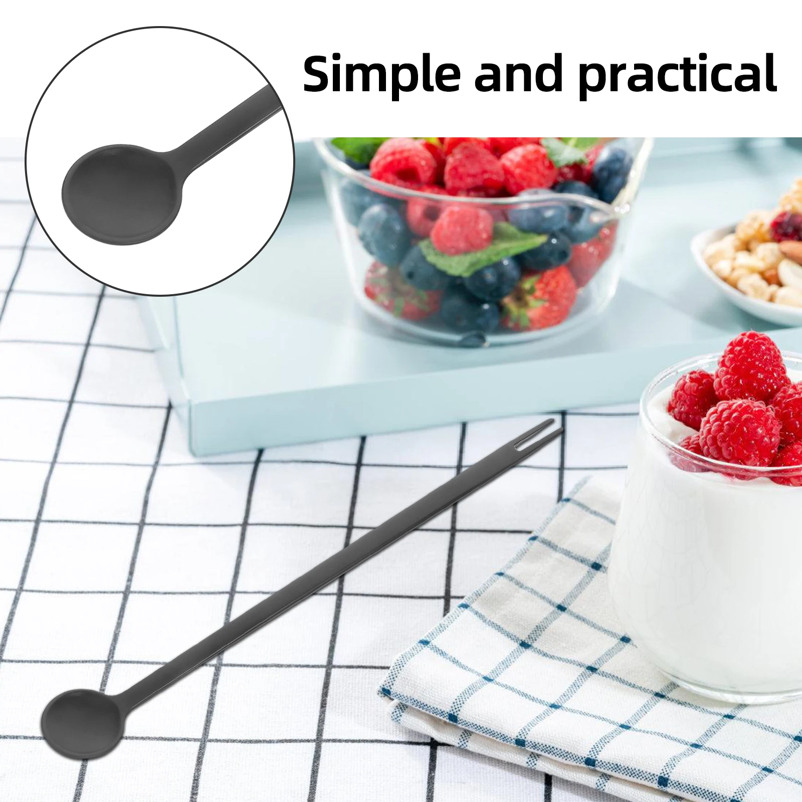 

10pcs Fruit Stick Long Handle Fork Spoon Set Multi-functional Kitchen Small Dessert Tea Coffee Stirring Mixing Household