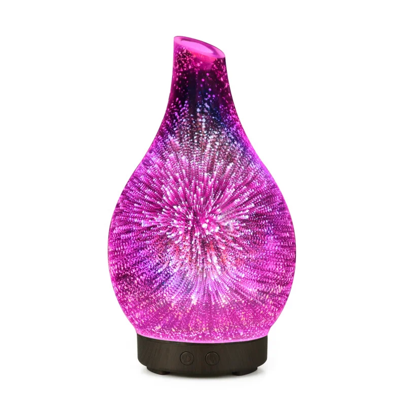 Hot Sale gift 3D Glass Bevel Opening Firework Vase  Shape Aroma diffuser Ultrasonic essential oil Led light