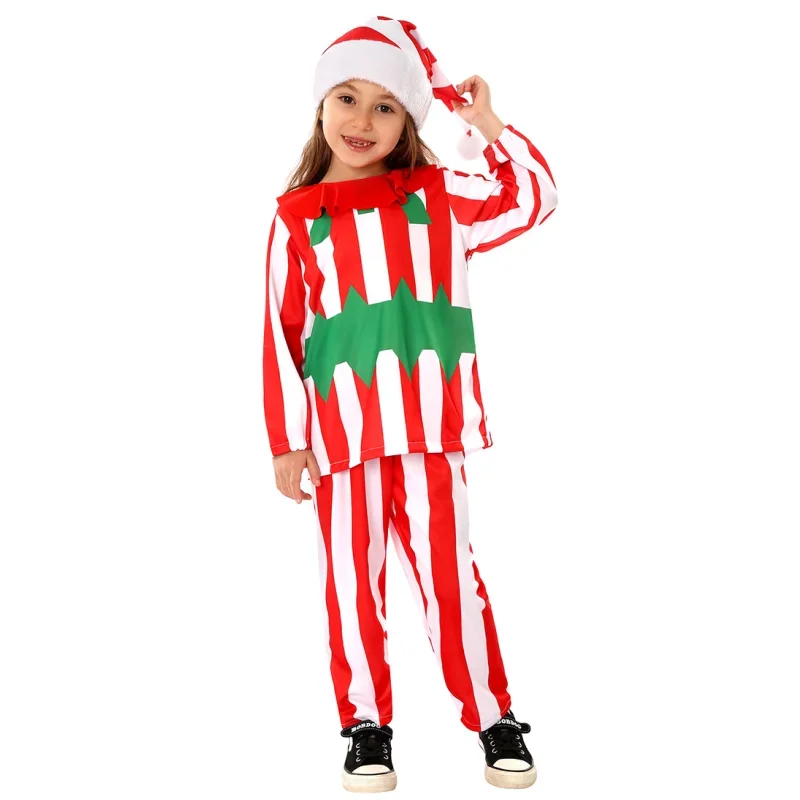 

Kids Candy Fancy Dress Up Christmas Costume Boys Girl's Christmas Party Suit Red White Striped Candy Costume for Children 2025