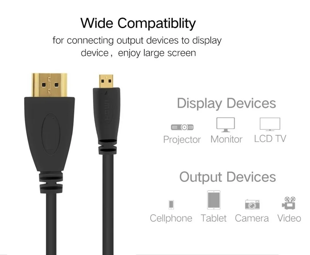 Kabel MicroHDTV 3ft 1m1.5m 2m 3m 3D 4K * 2K męski-męski wysokiej jakości pozłacana Adapter HDTV do telefonu Tablet kamera HDTV