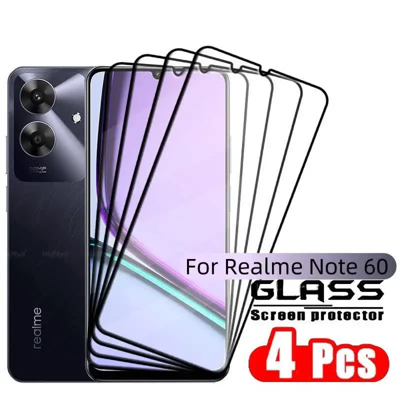4 pçs para oppo realme nota 60 vidro realme nota 60 vidro temperado 9h proteção capa completa cola protetor de tela realme nota 60
