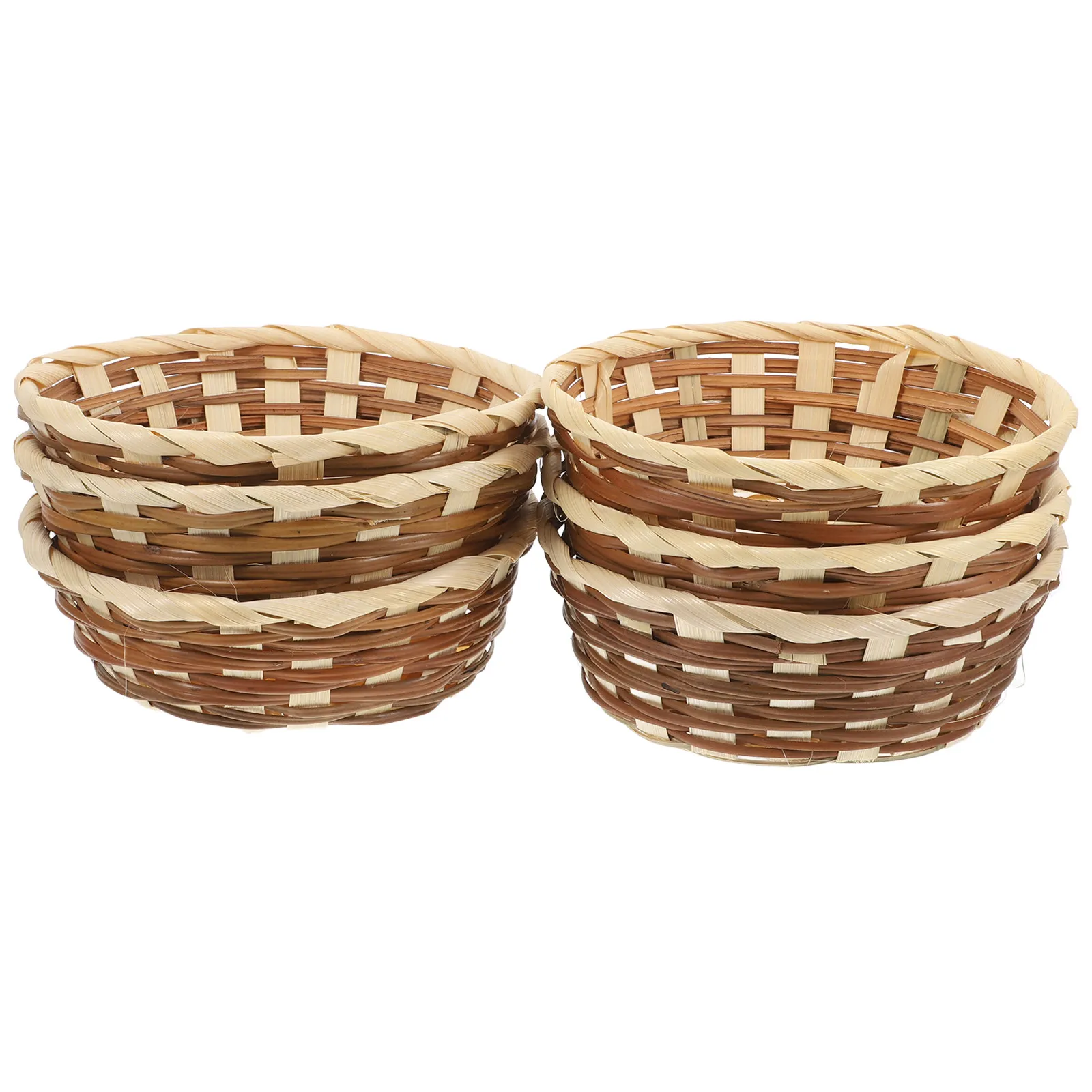 6Pcs 7Inch Bamboo Bread Basket Round Woven Fruit Basket Large Capacity Tabletop Organizer for Home Dining Display