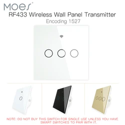 RF433 MHz Wireless Wall Glass Panel Transmitter Switch Remote Controller Work with WiFi Smart Control Sticky Switch Receiver