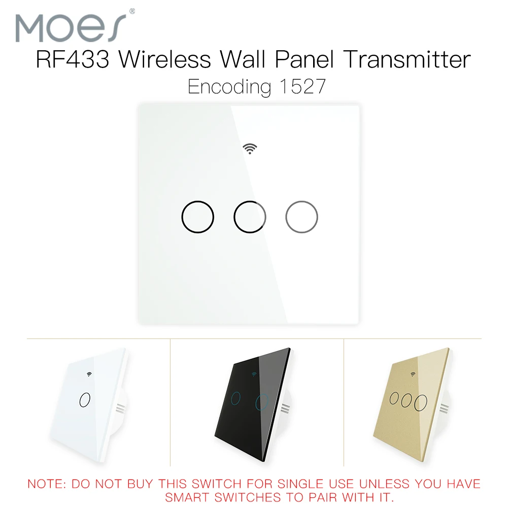 RF433 MHz Wireless Wall Glass Panel Transmitter Switch Remote Controller Work with WiFi Smart Control Sticky Switch Receiver