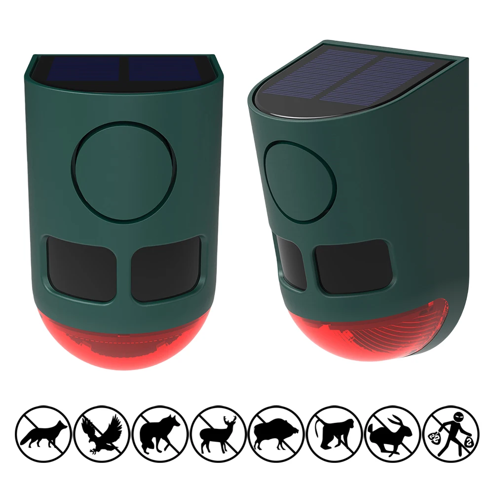 

Solar Infrared Motion Sensor Alarm 129dB Loud Sound Noise Maker with Flashing Light To Deter Raccoon Deer Skunk Bear Coyote