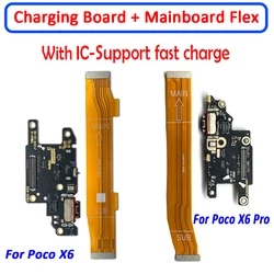 USB Charging Port Microphone Dock Connector Board Main FPC Motherboard Connect Mainboard Flex Cable For Xiaomi Poco X6 / X6 Pro