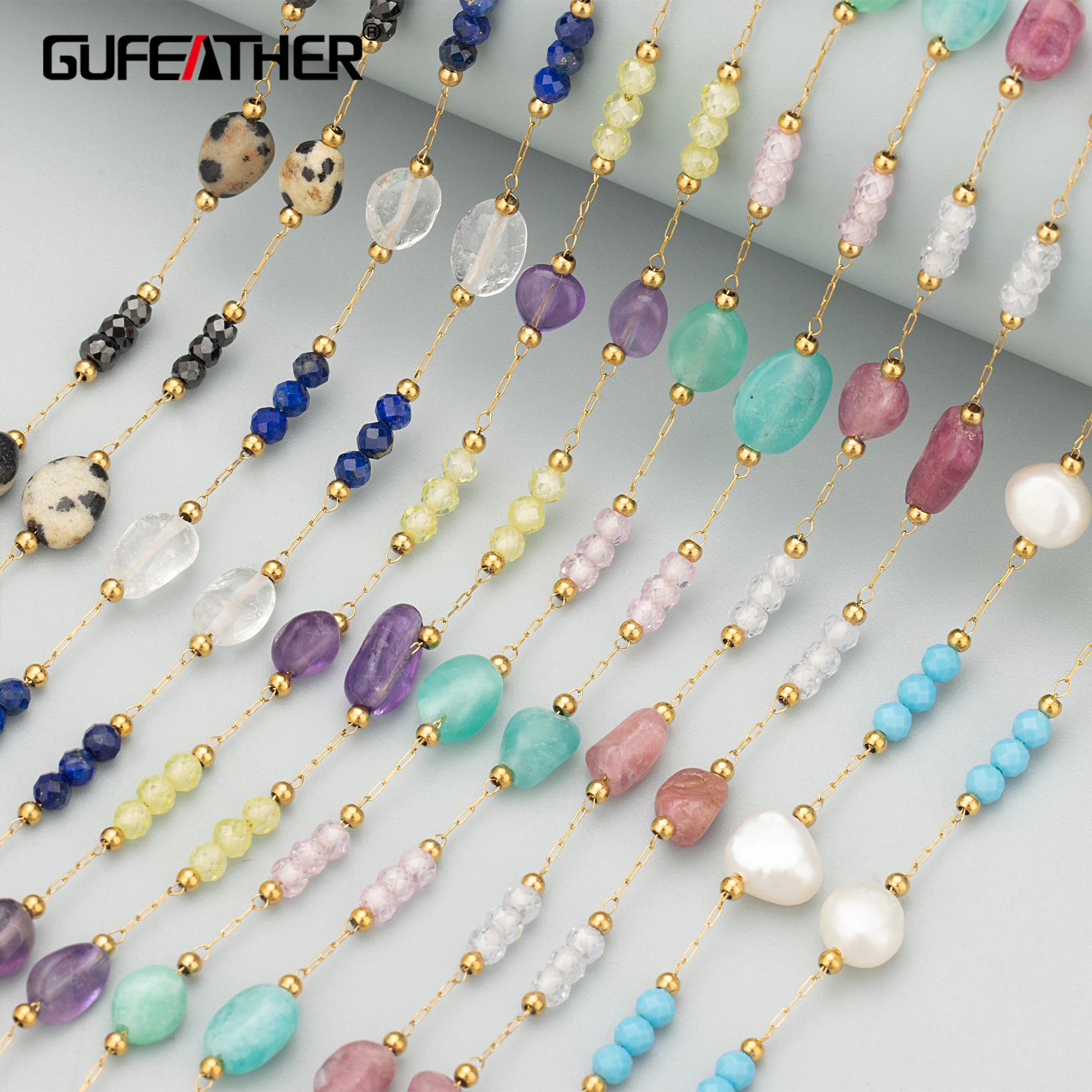 Gufeather C382, Ketting, Roestvrij Staal, Nikkelvrij, Natuursteen, Met De Hand Gemaakt, Bedels, Sieraden Maken, Diy Armband Ketting, 1 M/partij