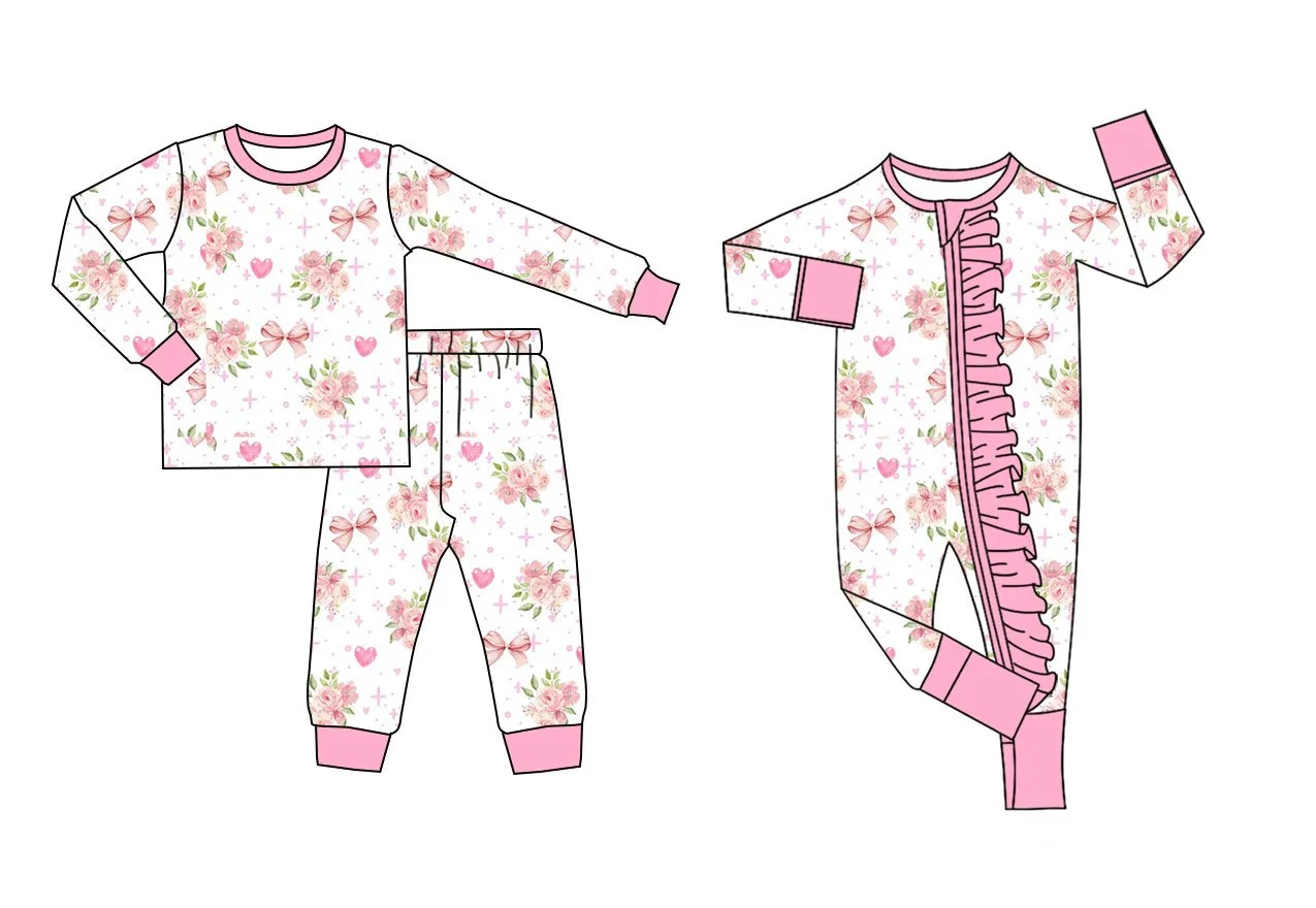 

Wholesale Kids Clothing Easter Cute Pink flowers Pattern Collection Toddler Easter Rompers Home Pajamas Wear