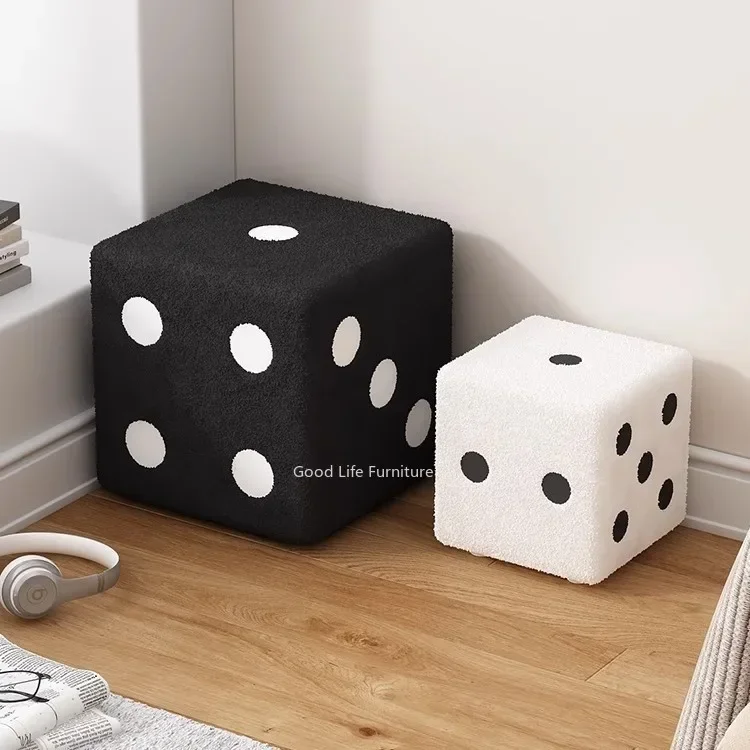 

Shoe Stool Lamb Fleece Dice Children Creative Low Stool At The Door of The Living Room Solid Wood Foot Stool Sitting Block