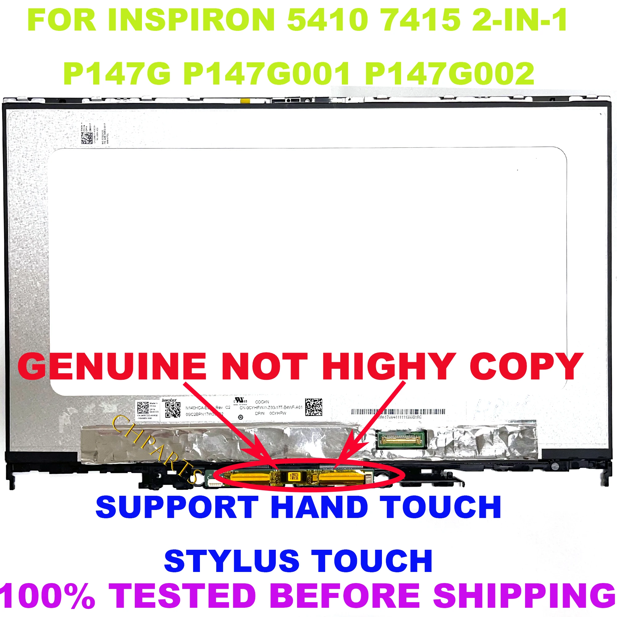 ZB8217 LCD Touch Screen For Dell Inspiron  5410 7415 2-IN-1 P147G P147G001 P147G002 Laptop Replacement Assembly Panel Display