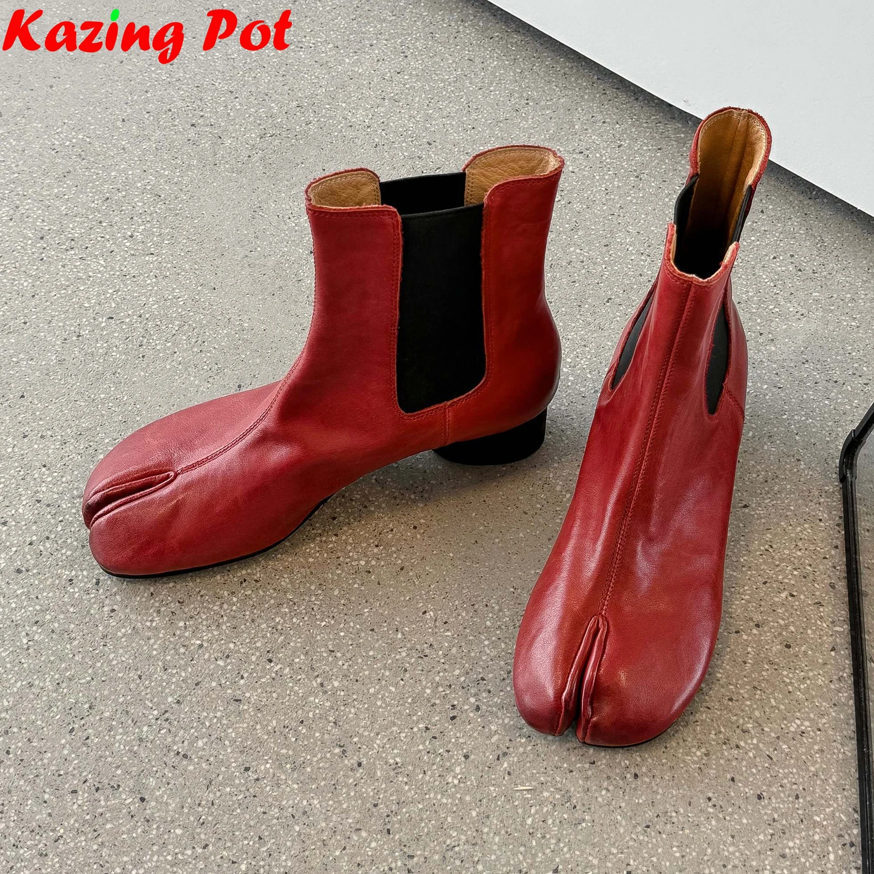 Big Size 34-42 100％ Cow Skin Strange Style Med Heels Modern Chelsea Boots Keep Warm Winter Shoes Brand Zipper Modern Ankle Boots