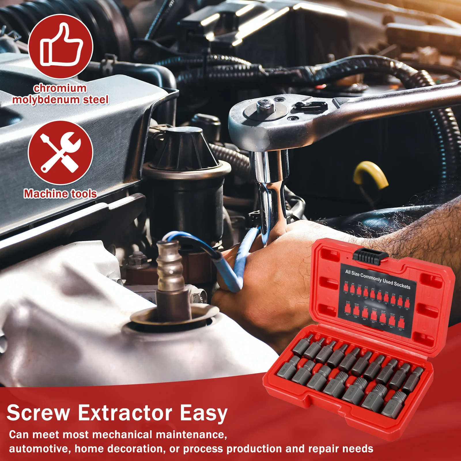 15/17pcs chrome molybdenum steel hexagonal screw extractor kit easy to remove bolt extractor tool multi size disassembly kit
