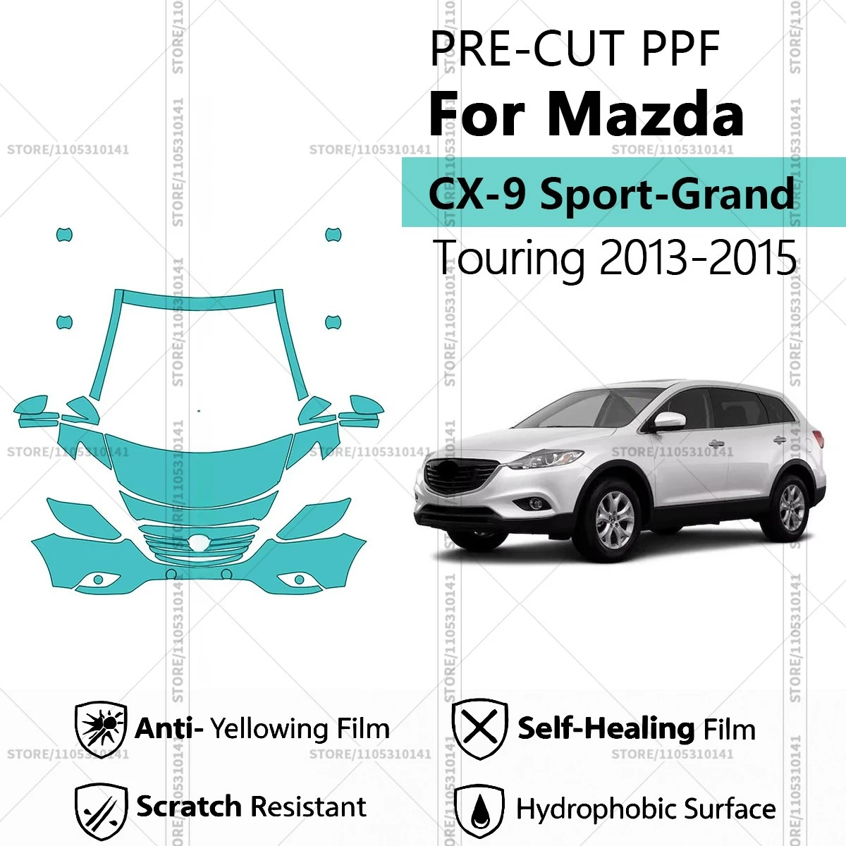 

For Mazda CX-9 Sport-Grand Touring 2013-2015 Pre-Cut Paint Protection Film PPF Transparent Car Film Automotive PPF Front Kit
