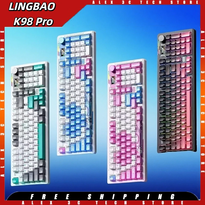 

LINGBAO K98PRO Mechanical keyboard 3Mode Wireless Gasket Structure Hot Swap Anime Gaming Keyboard Smart LCD Display 10000mAh RGB
