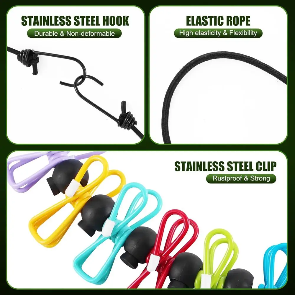 Portable Retractable Clothesline with 12 Colorful Clothespins for Camping, Travel, and Indoor Use