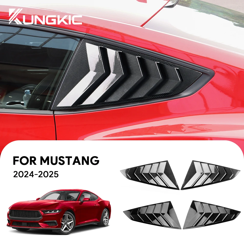 

For Ford Mustang 2024 2025 GT S650 Gloss Black Carbon Fiber Pattern Car Rear Windshield Side Spoiler Splitter Triangle Louver