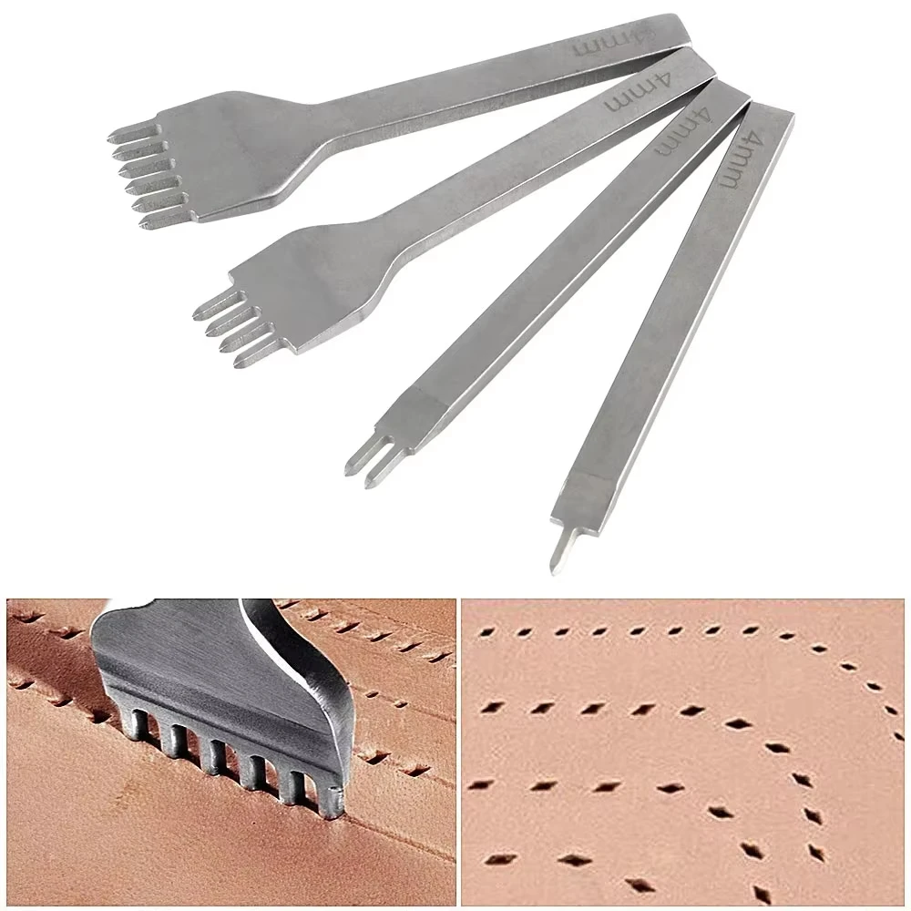 Lederhandwerkswerkzeug, Locher, 4 mm, 1–2–4–6 Zähne, Nahtstanzer, Bastelsets, Ledermeißel, DIY-Nähmeißel-Set