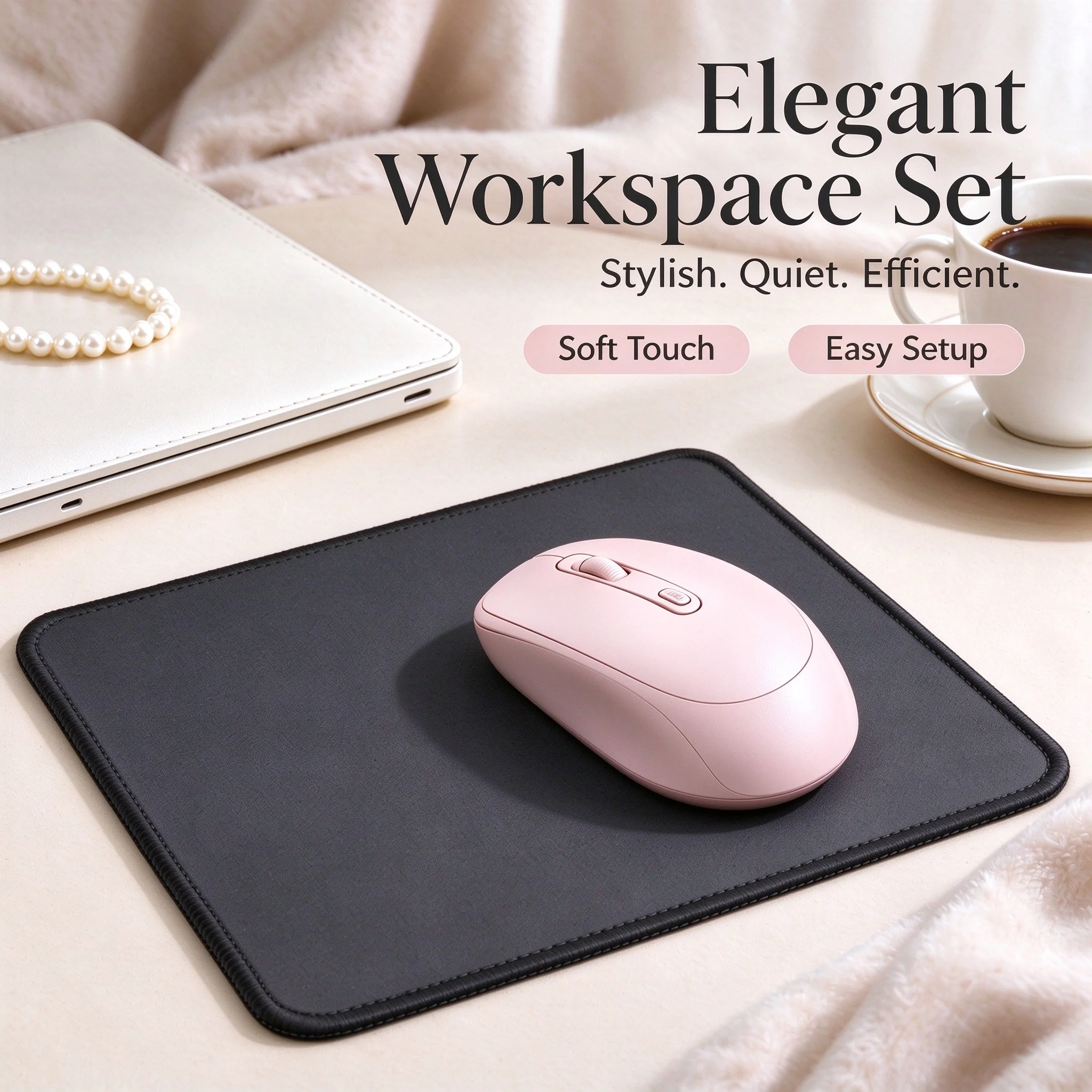 Wireless Mouse & Mouse Pad Set, 2.4G/Bluetooth-compatible Ergonomic Mouse, Non-Slip Desk Mat, Office Accessories for Laptop PC