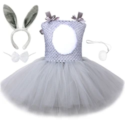 Grey Bunny Costume Kids Easter Cute Rabbit Tutu Dress Outfit Toddler Girls Halloween Holiday Birthday Party Tulle Princess Dress