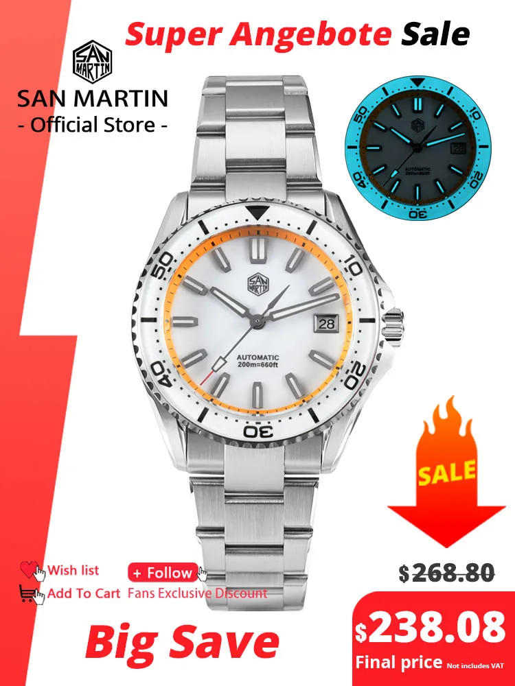 

San Martin 2025 New Enamel Dial Full Luminous 39mm Dive Watch Luxury Men Watch NH35 Automatic Mechanical Waterproof 200m SN0129
