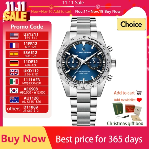 PAGANI DESIGN-relojes Retro de flecha ancha para hombre, reloj de cuarzo de lujo, cronógrafo deportivo de velocidad VK64 Movt AR, cristal de zafiro, novedad de 2025