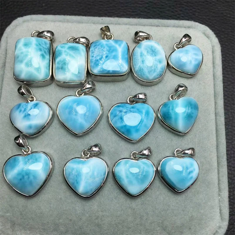 S925 Natural Larimar Pendant Fashion Jewelry Accessories Men Women Luck Fengshui Healing Reiki Gift 1PCS