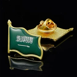 Saudi Arabia Art Waving National Flag Patriotism Metal Lapel Pins Cool Hat Shirt Clothes Pin Accessories