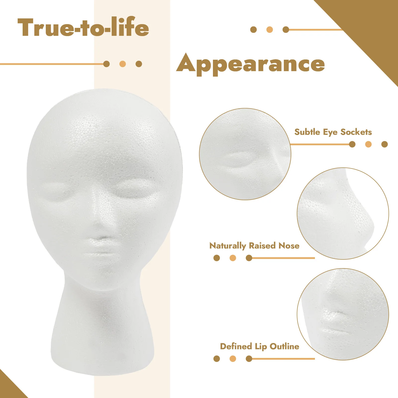 12 Pack EPS Foam Mannequin Head 53cm Circumference Wig Display Head Flat Bottom with Mount Hole for Hair Styling Practice Hat Headband view 7