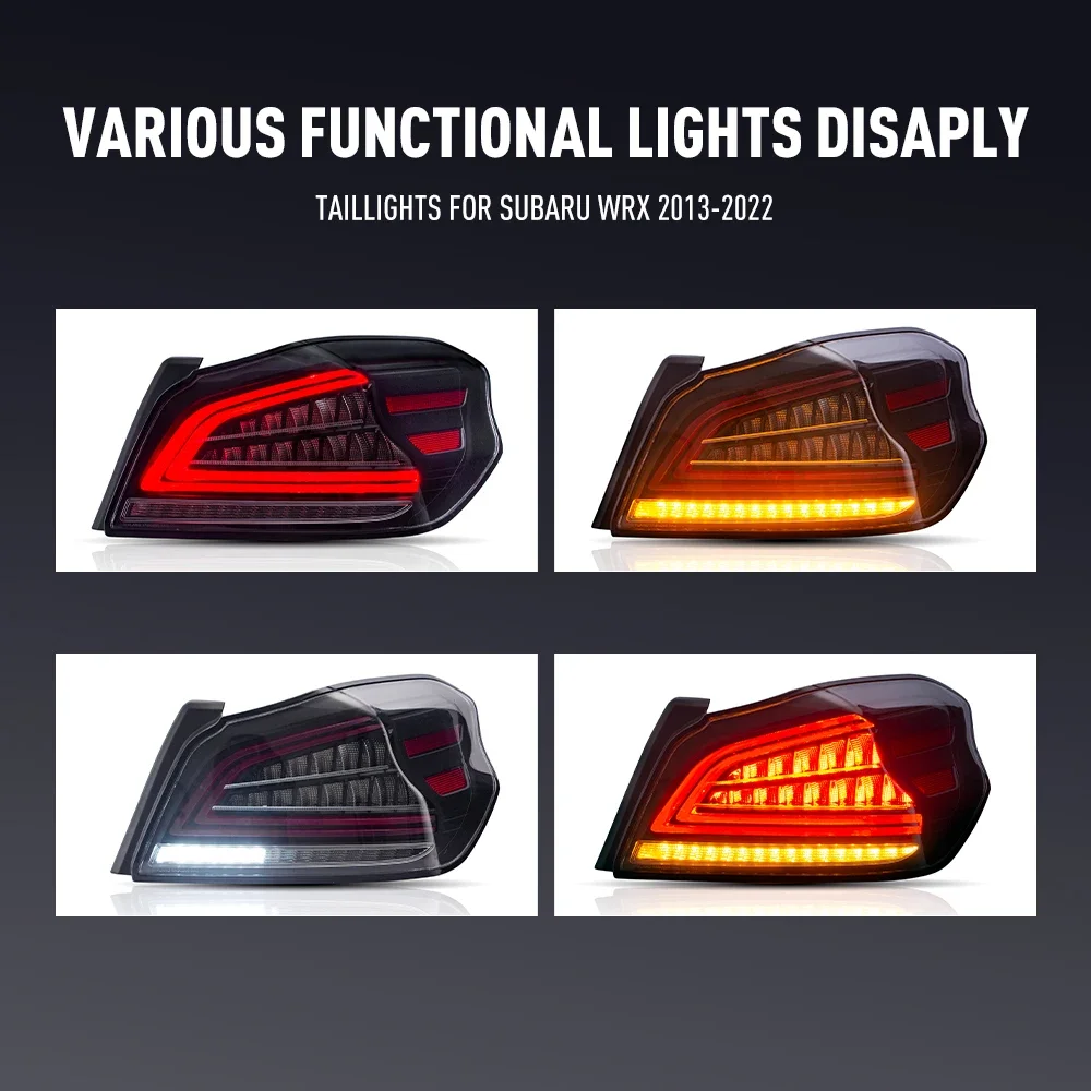 زوج من أضواء خلفية LED لسوبارو WRX 2013-2022 DRL عكس الفرامل إشارة دوران سيارة الخلفية الذيل ضوء الجمعية التوصيل والتشغيل