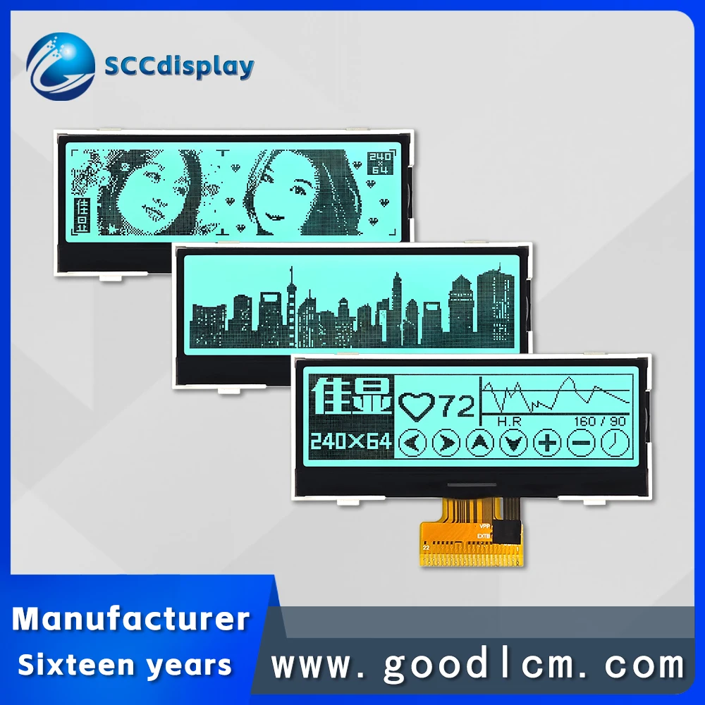 LCD 24064 Screen RGB backlight SJXD24064-013 FSTN supports parallel serial port 240*64 dot matrix screen module ST75256 driver