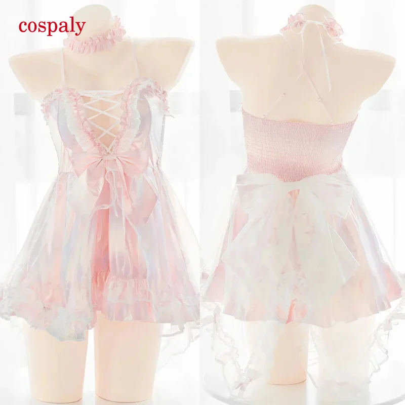 A Lilicochan cosplay costumes mermaid dress shiny laser pink kawaii outfit sexy hollow out chest sleepveless Lolita lingerie 202