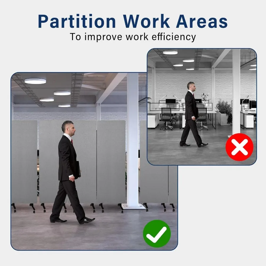 72 × 66 أقسام مكتبية 3 لوحات فواصل مقاومة للصوت لمقسم غرفة المكتب لوحة الخصوصية مع عجلات تيم محمول