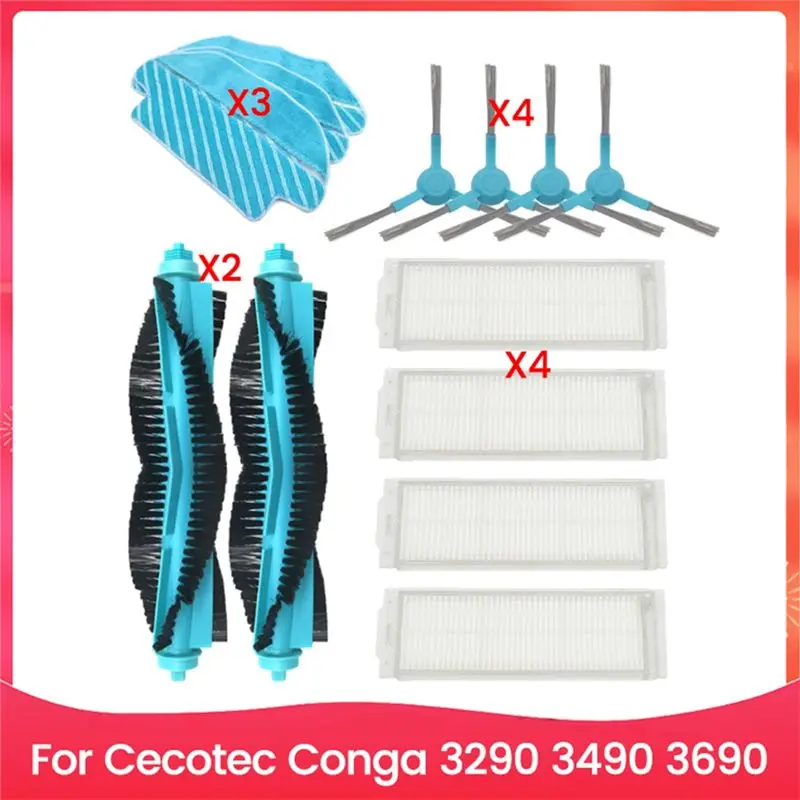 AEE4-For Cecotec Conga 3290 3490 3690 Vacuum Cleaner Spare Parts Replacement HEPA Filter Roller Brush Mop Pads Cloth