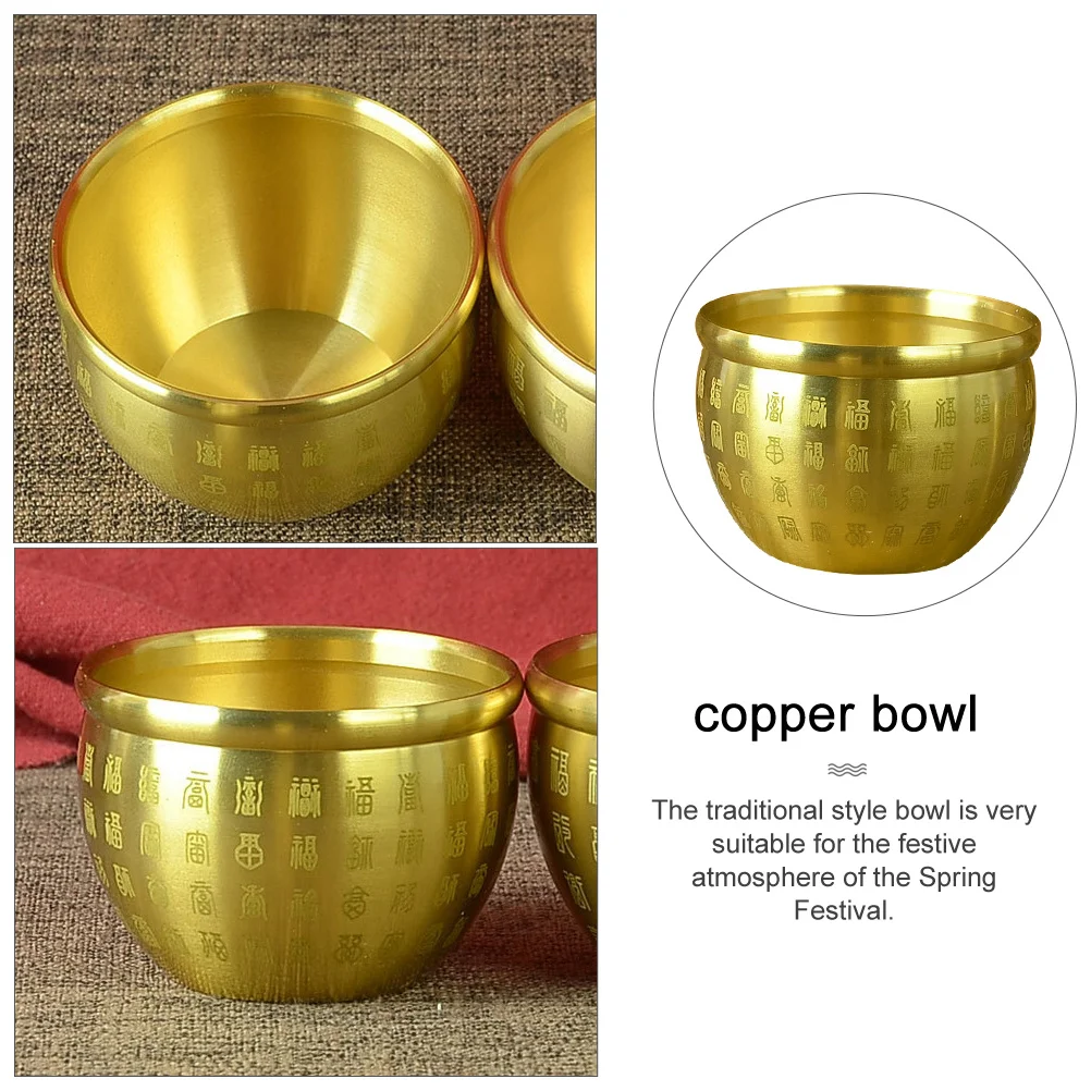 

Copper Feng Shui Wealth Bowl Chinese Treasure Basin Decorative Home Office Desktop Decoration Golden Tone Tabletop