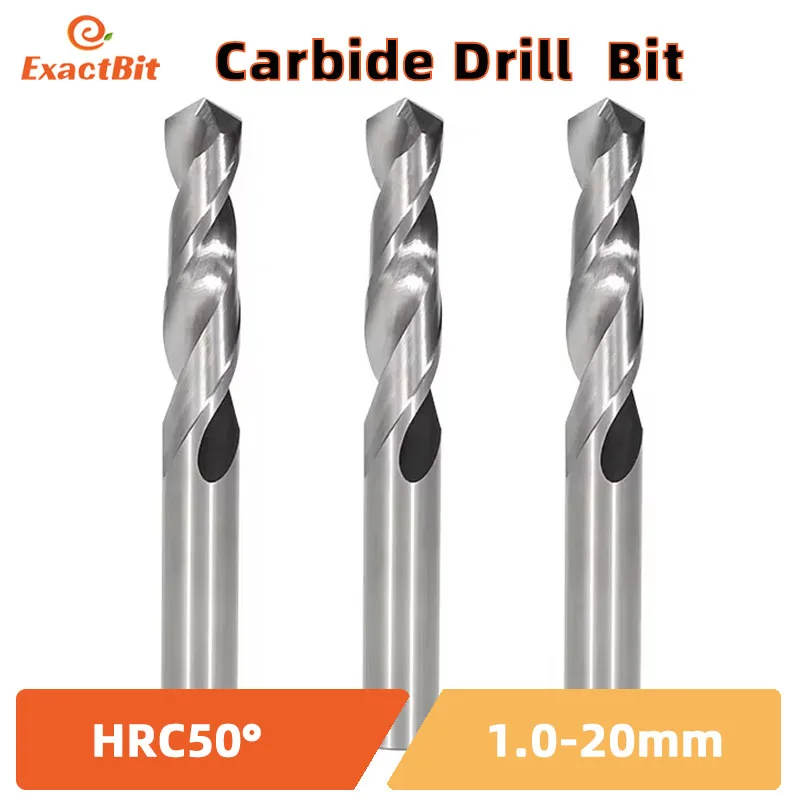 ExactBit HRC50° Tungsten Carbide Drills Flute Metal Drill Bits For Hard Metalworking CNC Lathe Steel Drilling Tool 0.5-20.0mm