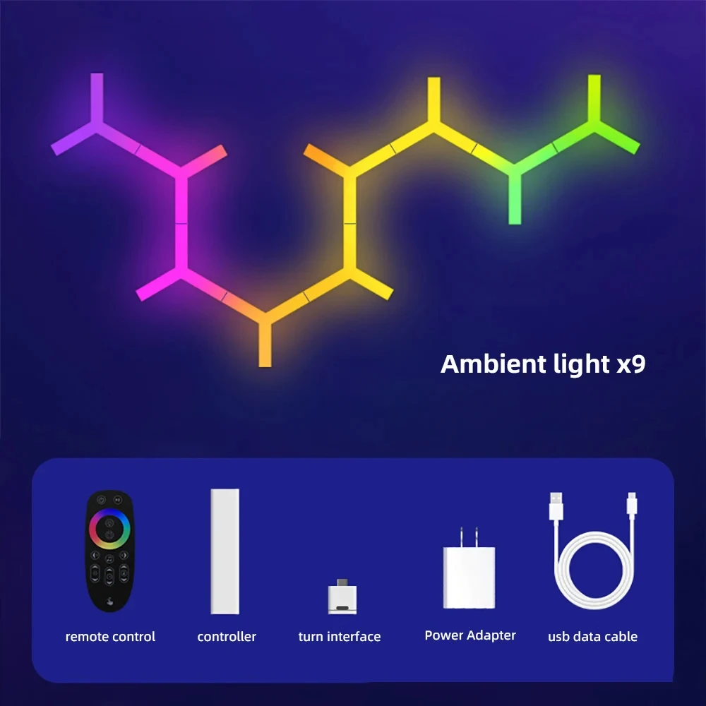 Smart Lights Tuya WIFI APP Music Rhythm Control Splicing Ambient Quantum Lights LED Night Light For Game Room Bedroom Decoration