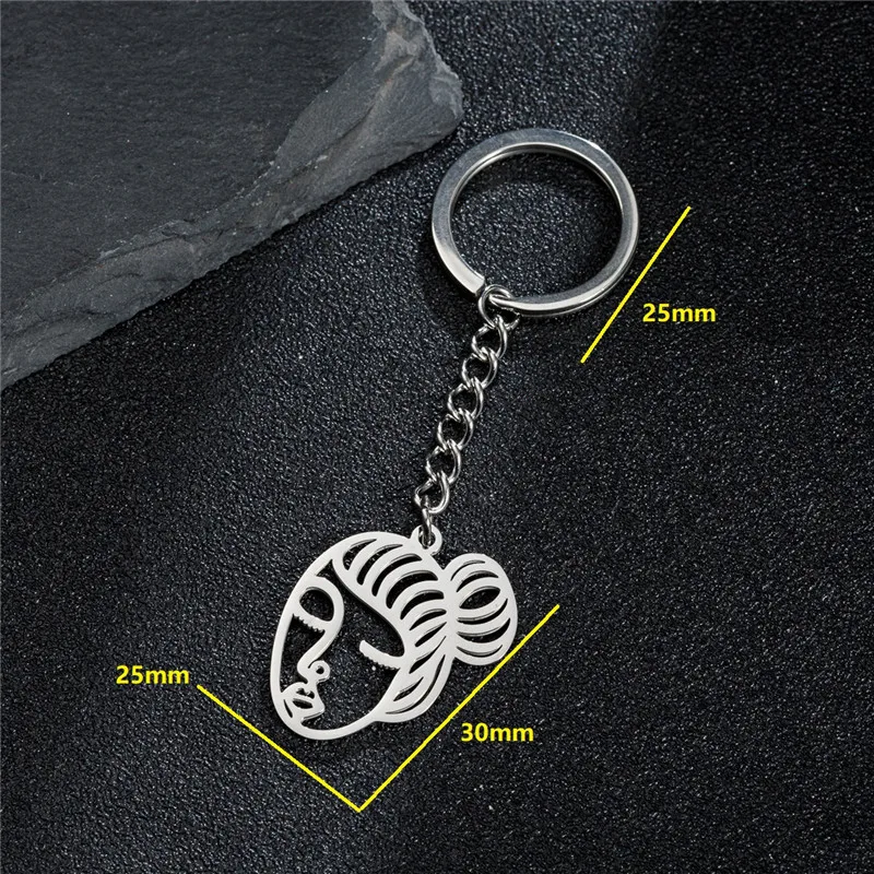 Abstract Stainless Steel Women Face Charm Keychains Hollow Metal Keyring Ladies Wallet Bag Key Chain Gifts Accessories Wholesale