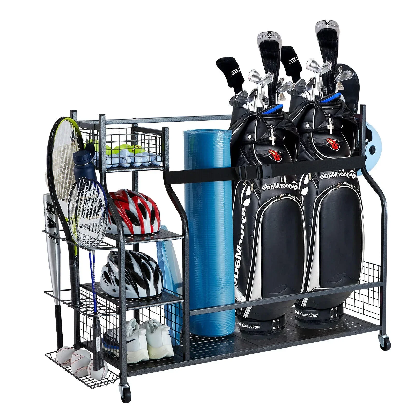 

US Golf Storage Garage Organizer 3/2 Golf Bag Stand Holder Club Rack Ball Cart