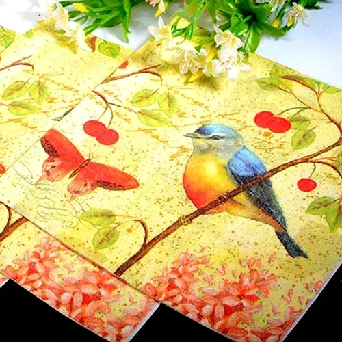 Bird& Animal Series Colourful Printed Napkins Hotel Placemat Paper Wedding Banquet Cup Flower Paper Wood Pulp Paper Mouth Cloths