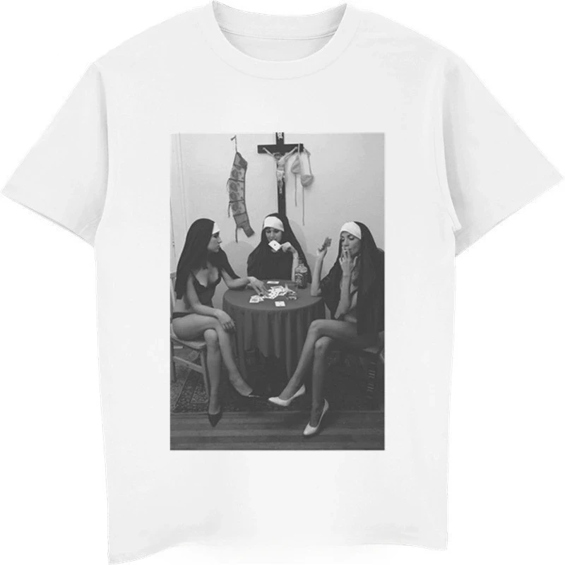 Nuns Naked Playing Card Smoking Funny Women Unisex  Brand New Clothing Men's Fashion Women Clothing O Neck Tops Shirt Y2K