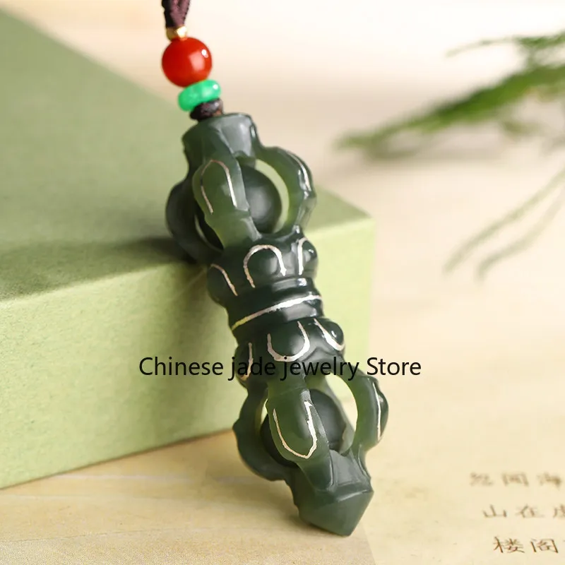 Natural Hetian jade magic pestle pendant Xinjiang fine material sapphire rubbing silver craft jade pendant men's and women's jad