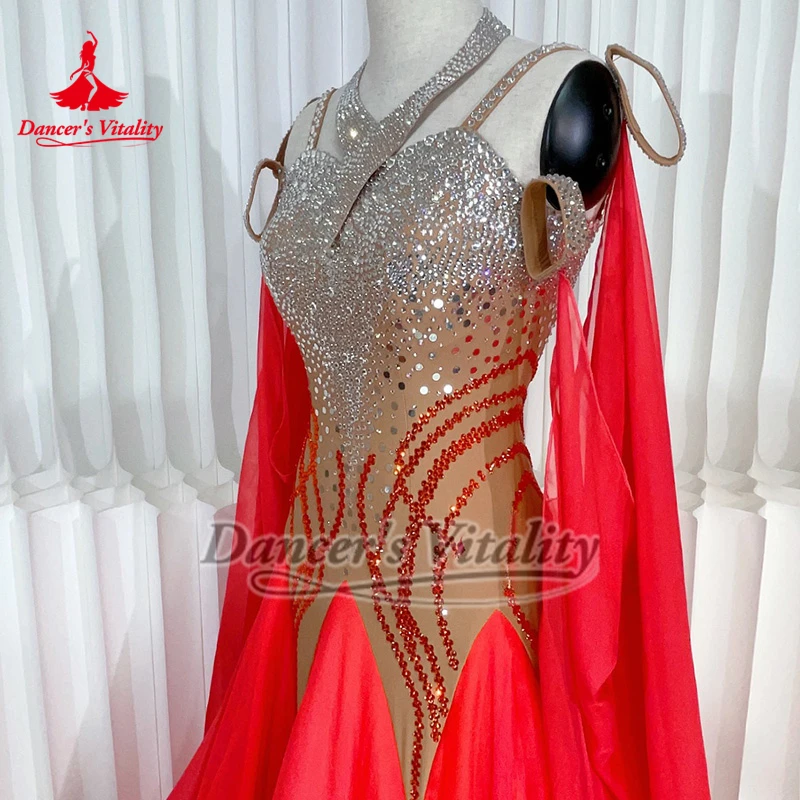 Adults and Teenagers Two-color Splicing Sleeveless Backless Big Swing Dresses Women Tango Waltz Foxtrot Perform Outfit Customize