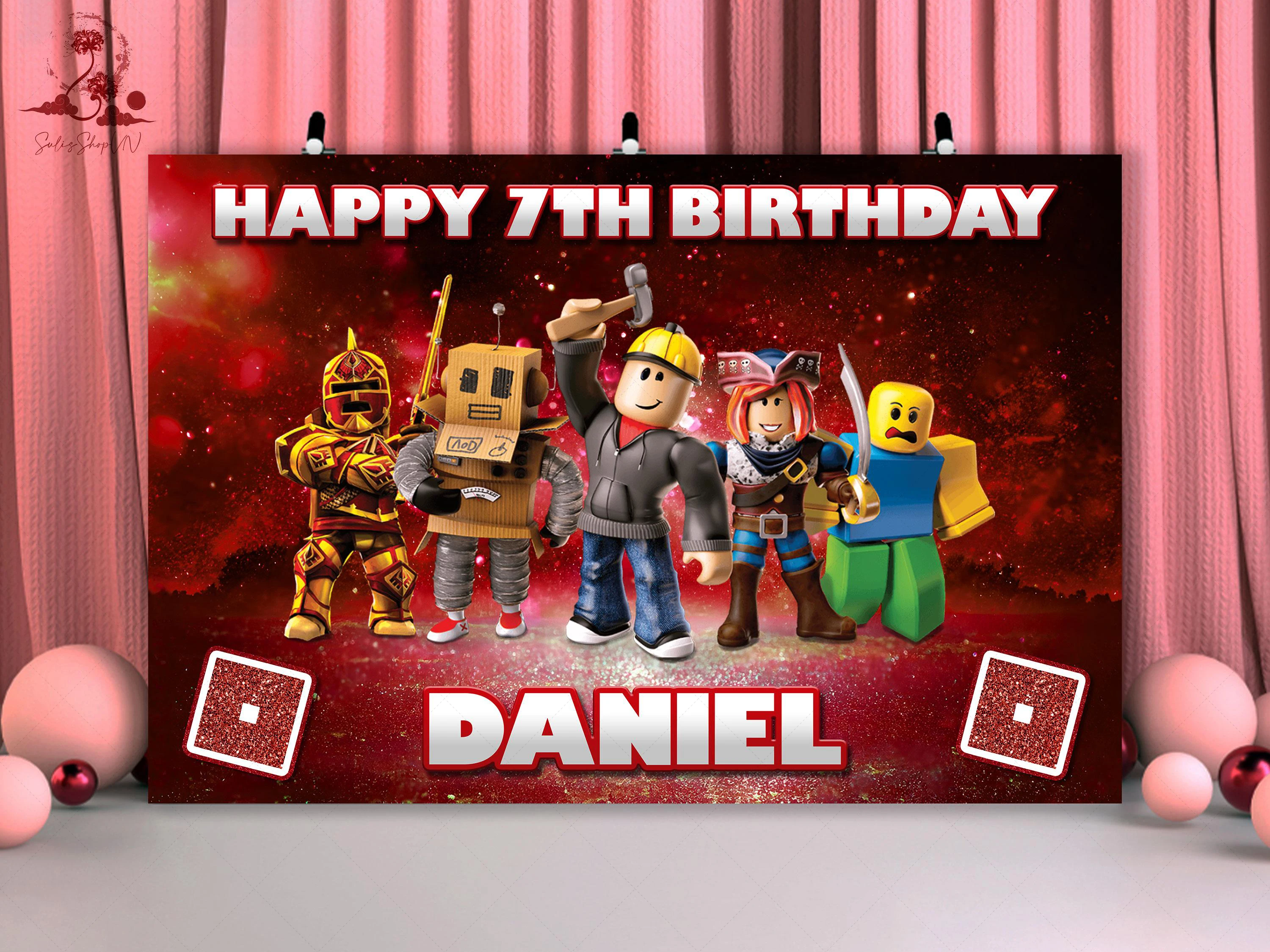 ​​R-Roblox Birthday Backdrop Children's Party Baby Shower Custom Photo Booth Decor Photography Background Banner Props​​