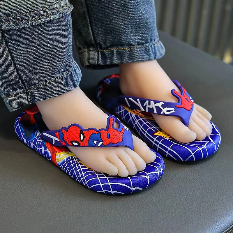 New Fashion Summer Girls Slippers Kids Cartoon Spiderman Baby Boys Flip Flops Beach Shoes Toddler Home Indoor Sandals Blue Red